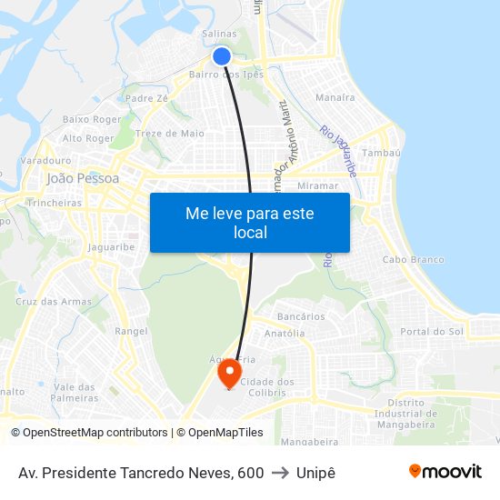 Av. Presidente Tancredo Neves, 600 to Unipê map