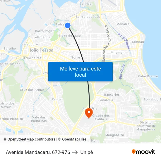 Avenida Mandacaru, 672-976 to Unipê map