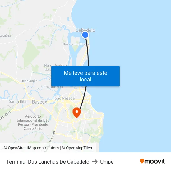 Terminal Das Lanchas De Cabedelo to Unipê map