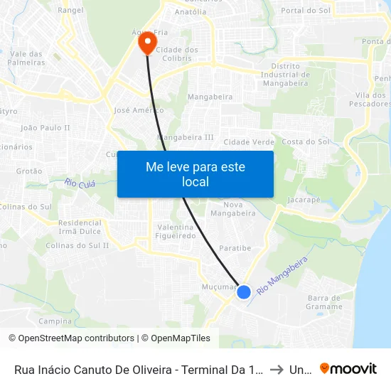Terminal Muçumagro to Unipê map
