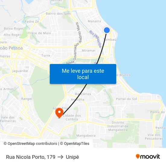 Rua Nicola Porto, 179 to Unipê map