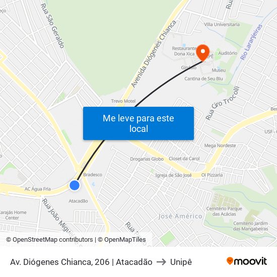 Av. Diógenes Chianca, 206 | Atacadão to Unipê map