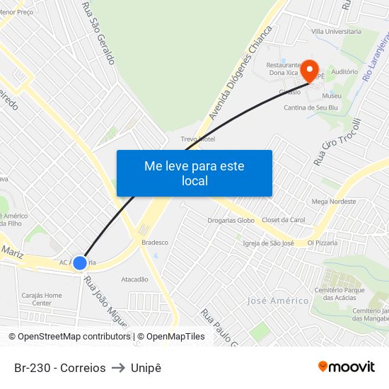 Br-230 - Correios to Unipê map