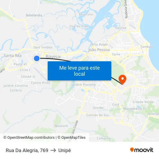 Rua Da Alegria, 769 to Unipê map