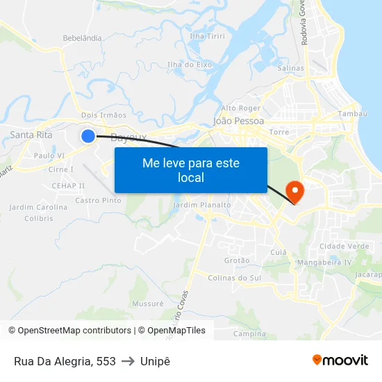 Rua Da Alegria, 553 to Unipê map