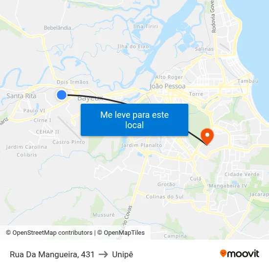 Rua Da Mangueira, 431 to Unipê map