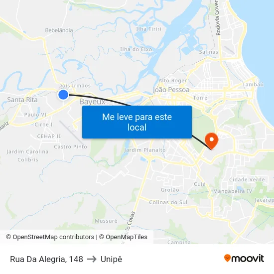 Rua Da Alegria, 148 to Unipê map