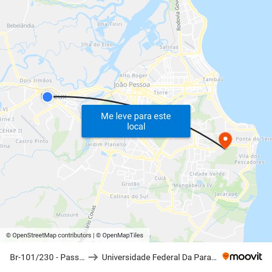 Br-101/230 - Passarela De Tambay to Universidade Federal Da Paraíba - Campus Mangabeira map