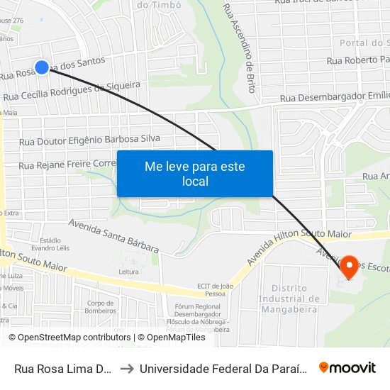 Rua Rosa Lima Dos Santos, 411 to Universidade Federal Da Paraíba - Campus Mangabeira map