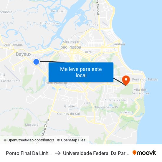 Ponto Final Da Linha 5502 - Imaculada to Universidade Federal Da Paraíba - Campus Mangabeira map