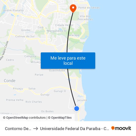 Contorno De Jacumã to Universidade Federal Da Paraíba - Campus Mangabeira map