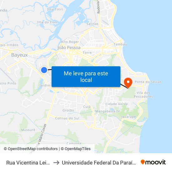 Rua Vicentina Leite Da Silva, 107 to Universidade Federal Da Paraíba - Campus Mangabeira map