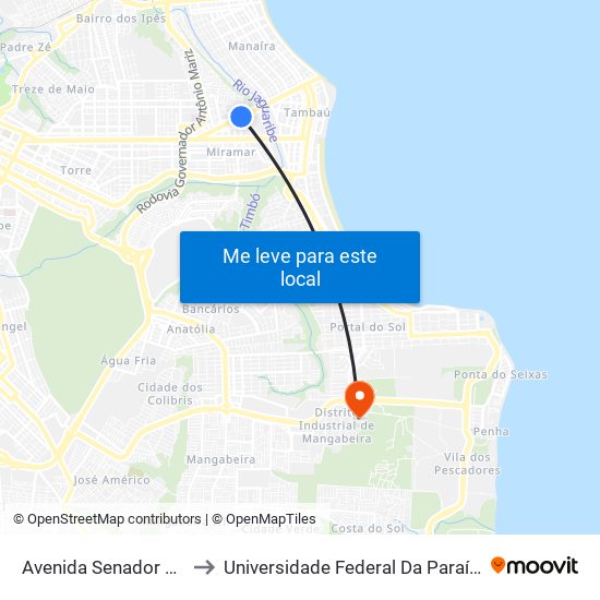 Avenida Senador Ruy Carneiro, 885 to Universidade Federal Da Paraíba - Campus Mangabeira map