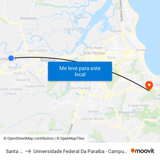 Santa Rita to Universidade Federal Da Paraíba - Campus Mangabeira map