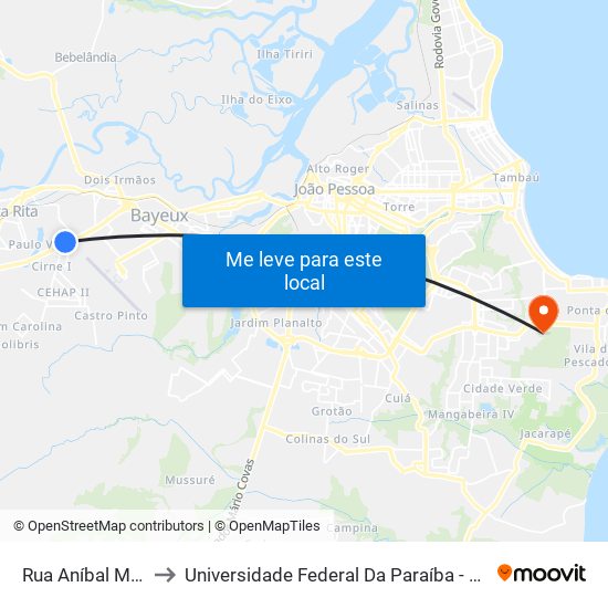 Rua Aníbal Moura, 366 to Universidade Federal Da Paraíba - Campus Mangabeira map