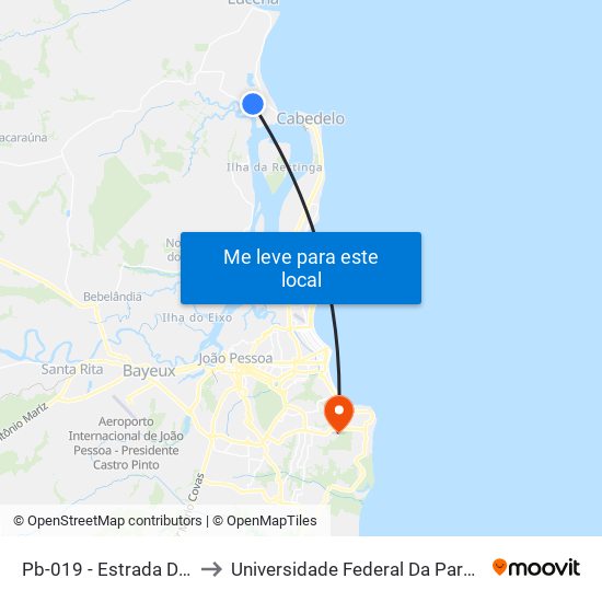 Pb-019 - Estrada Da Guia - Parada 13 to Universidade Federal Da Paraíba - Campus Mangabeira map