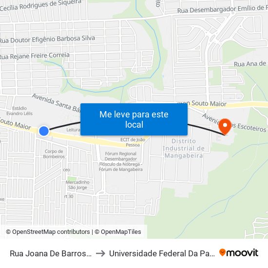 Rua Joana De Barros Moreira Machado, 24 to Universidade Federal Da Paraíba - Campus Mangabeira map