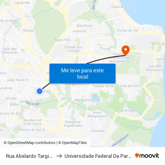 Rua Abelardo Targino Da Fonseca, 783 to Universidade Federal Da Paraíba - Campus Mangabeira map