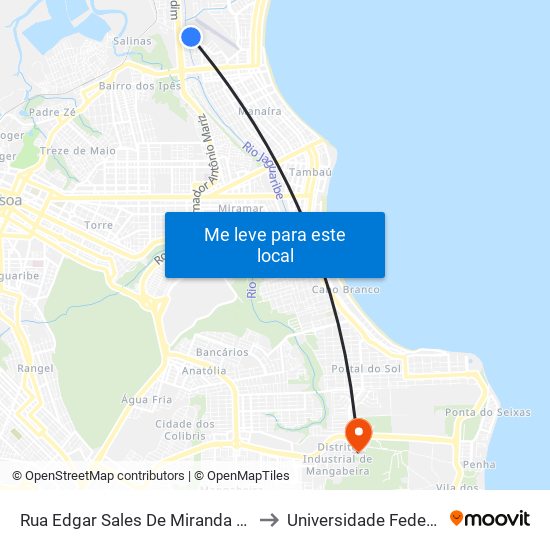 Rua Edgar Sales De Miranda Henrique, 1-17 - Antigo Terminal Big Bompreço Bessa to Universidade Federal Da Paraíba - Campus Mangabeira map