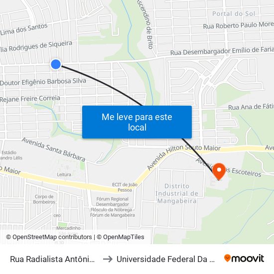 Rua Radialista Antônio Assunção De Jesus, 728 to Universidade Federal Da Paraíba - Campus Mangabeira map