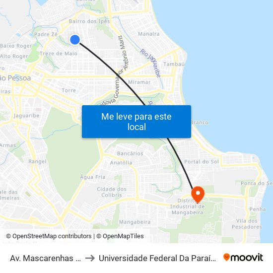 Av. Mascarenhas De Morais, 371 to Universidade Federal Da Paraíba - Campus Mangabeira map