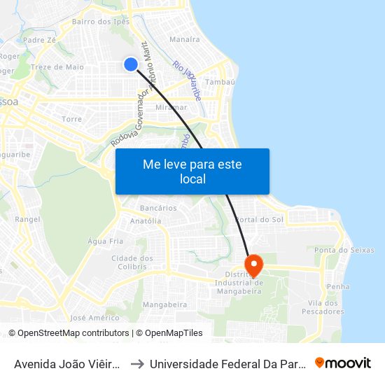 Avenida João Viêira Carneiro, 788-816 to Universidade Federal Da Paraíba - Campus Mangabeira map