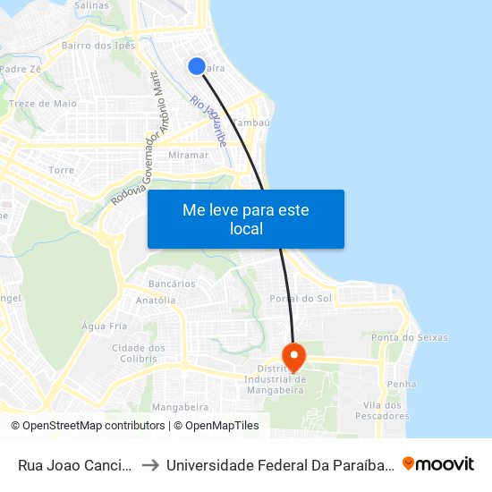 Rua Joao Cancio Silva, 1159 to Universidade Federal Da Paraíba - Campus Mangabeira map