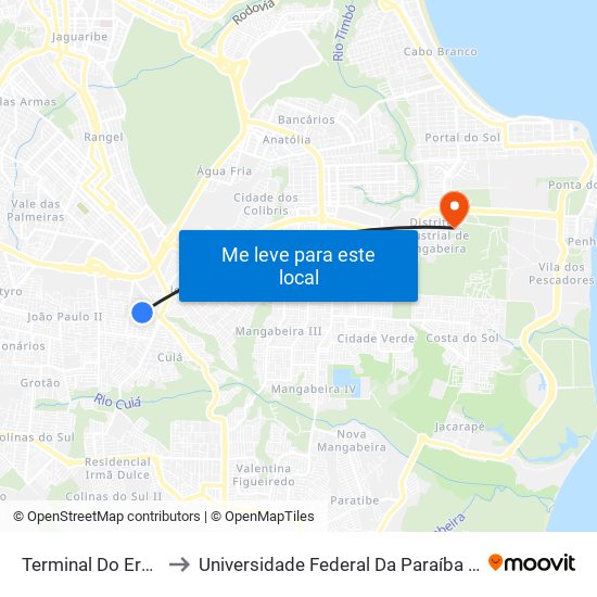 Terminal Do Ernesto Geisel to Universidade Federal Da Paraíba - Campus Mangabeira map