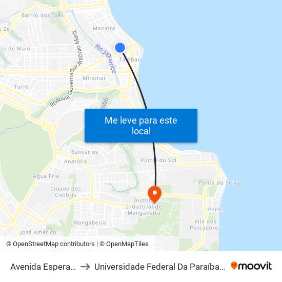 Avenida Esperança, 12-112 to Universidade Federal Da Paraíba - Campus Mangabeira map