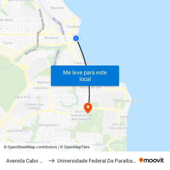 Avenida Cabo Branco, 1480 to Universidade Federal Da Paraíba - Campus Mangabeira map