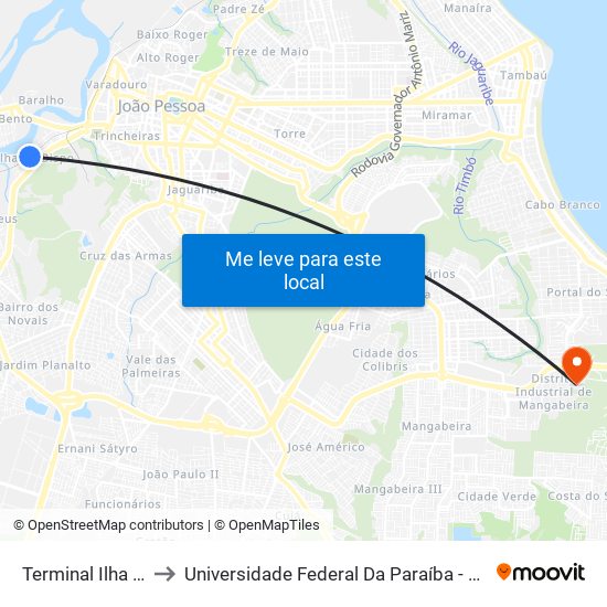 Terminal Ilha Do Bispo to Universidade Federal Da Paraíba - Campus Mangabeira map