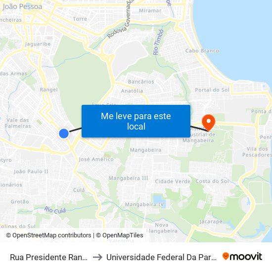 Rua Presidente Ranieri Mazilli, 614-950 to Universidade Federal Da Paraíba - Campus Mangabeira map