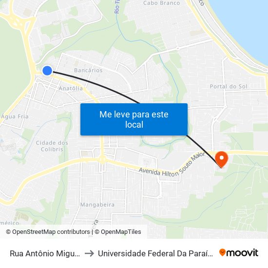 Rua Antônio Miguel Duarte, 42-52 to Universidade Federal Da Paraíba - Campus Mangabeira map