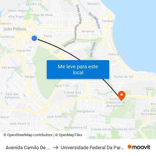 Avenida Camilo De Holanda, 984-1062 to Universidade Federal Da Paraíba - Campus Mangabeira map