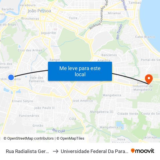 Rua Radialista Geraldo Campos, 128 to Universidade Federal Da Paraíba - Campus Mangabeira map