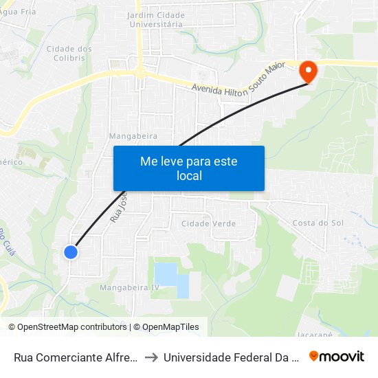 Rua Comerciante Alfredo Ferreira Da Rocha, 2505 to Universidade Federal Da Paraíba - Campus Mangabeira map