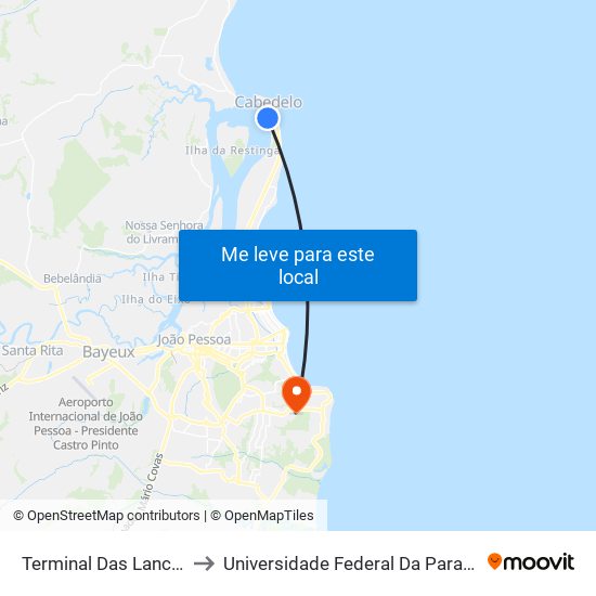 Terminal Das Lanchas De Cabedelo to Universidade Federal Da Paraíba - Campus Mangabeira map