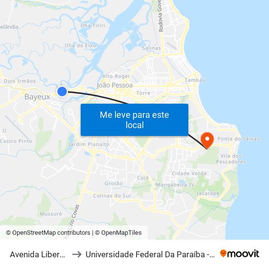 Avenida Liberdade, 2860 to Universidade Federal Da Paraíba - Campus Mangabeira map