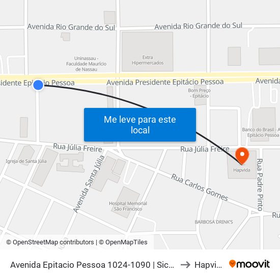 Avenida Epitacio Pessoa 1024-1090 | Sicoob to Hapvida map