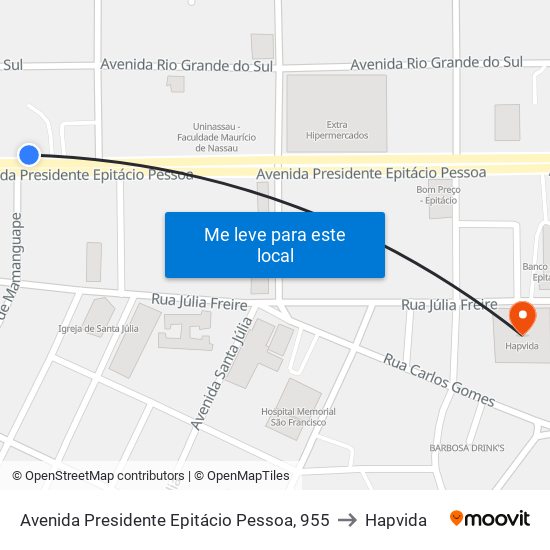 Avenida Presidente Epitácio Pessoa, 955 to Hapvida map