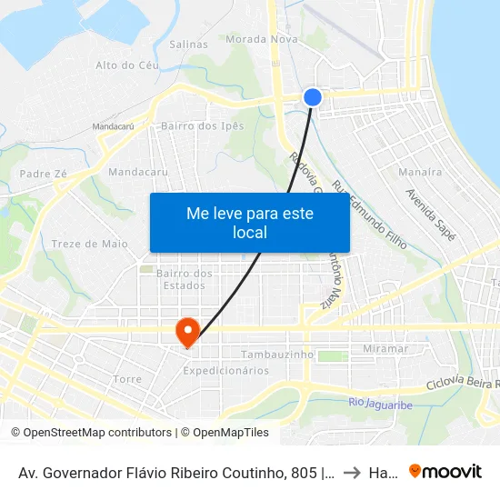 Av. Governador Flávio Ribeiro Coutinho, 805 | Manaíra Shopping (Sentido Praia) to Hapvida map
