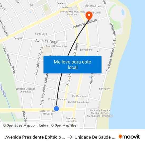 Avenida Presidente Epitácio Pessoa, 4869 to Unidade De Saúde Das Praias map