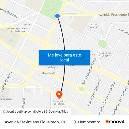 Avenida Maximiano Figueiredo, 190 - Praça Da Independência to Hemocentro Da Paraíba map