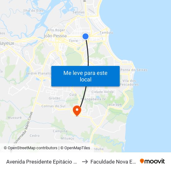Avenida Presidente Epitácio Pessoa, 2440 to Faculdade Nova Esperança map