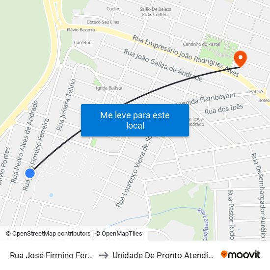 Rua José Firmino Ferreira, 511-595 to Unidade De Pronto Atendimento Bancários map