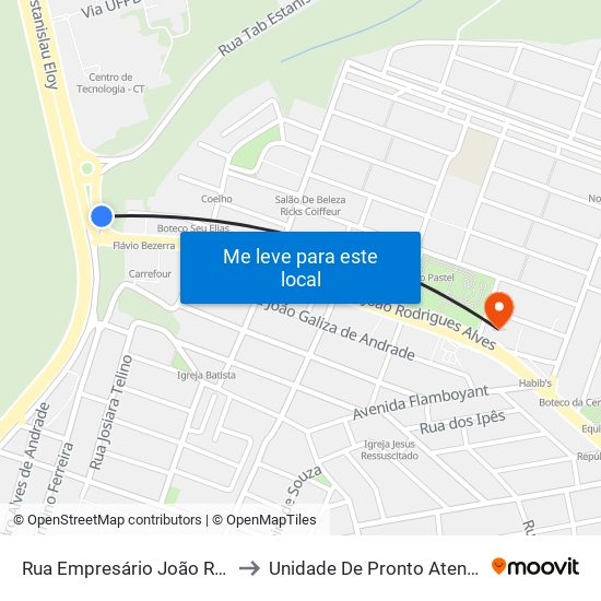 Rua Empresário João Rodrigues Alves, 59 to Unidade De Pronto Atendimento Bancários map