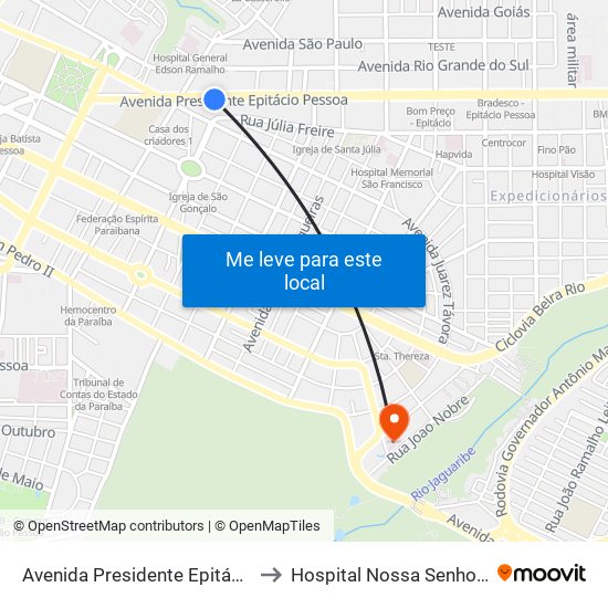 Avenida Presidente Epitácio Pessoa, 560 to Hospital Nossa Senhora Das Neves map