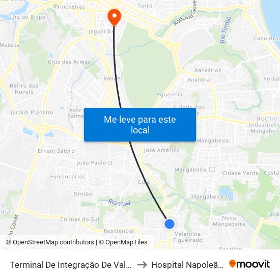 Terminal De Integração De Valentina Figueiredo to Hospital Napoleão Laureano map