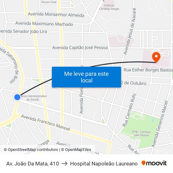 Av. João Da Mata, 410 to Hospital Napoleão Laureano map