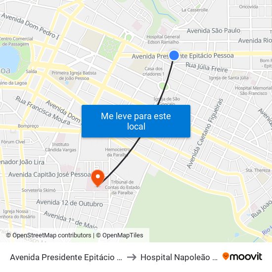 Avenida Presidente Epitácio Pessoa, 560 to Hospital Napoleão Laureano map